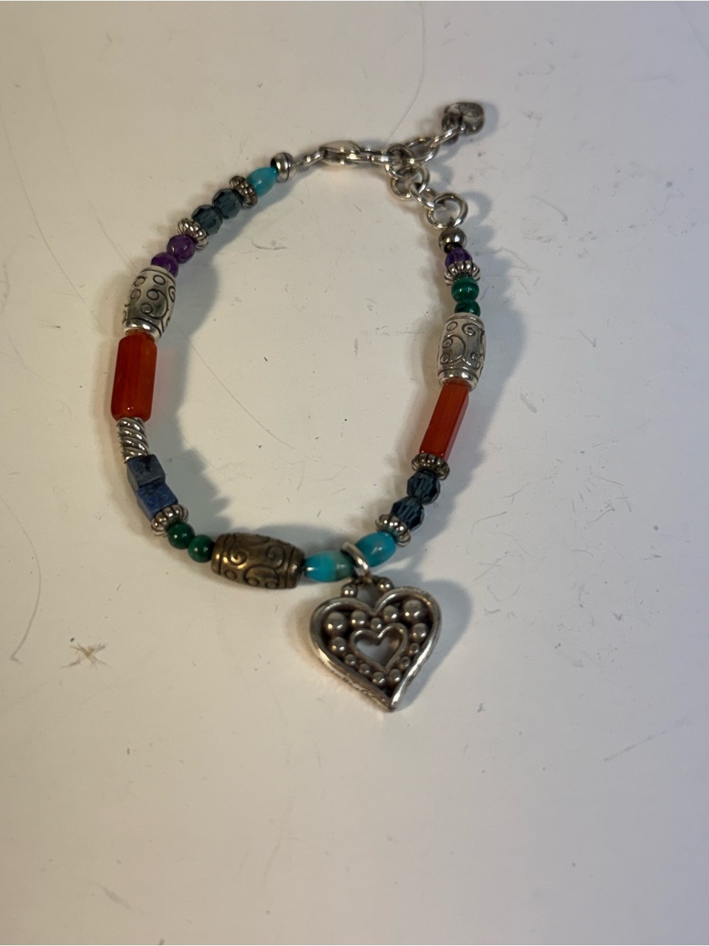 Brighton Multicolor Beaded Heart Charm Bracelet - Silver Accent